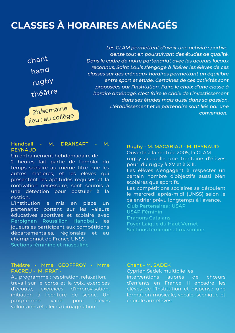 Page 1 d'un document détaillant les partenaires des classes à projet