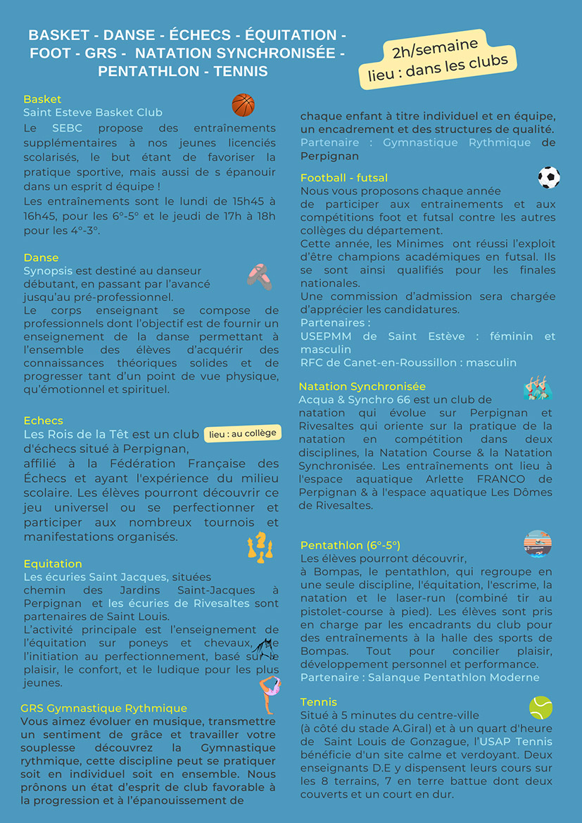 Page 2 d'un document détaillant les partenaires des classes à projet